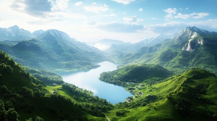 Serene Mountain Lake and Lush Green Valley