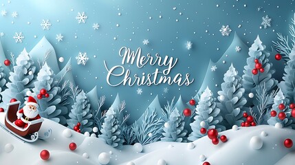 Obraz premium Santa's sleigh soaring above a paper-cut mountain range, 