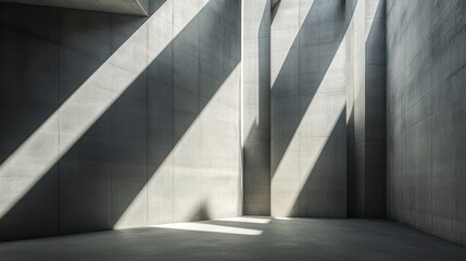 Fototapeta premium Concrete open space bathed in sunlight, revealing clean architectural lines and expansive, shadowy areas for artistic composition