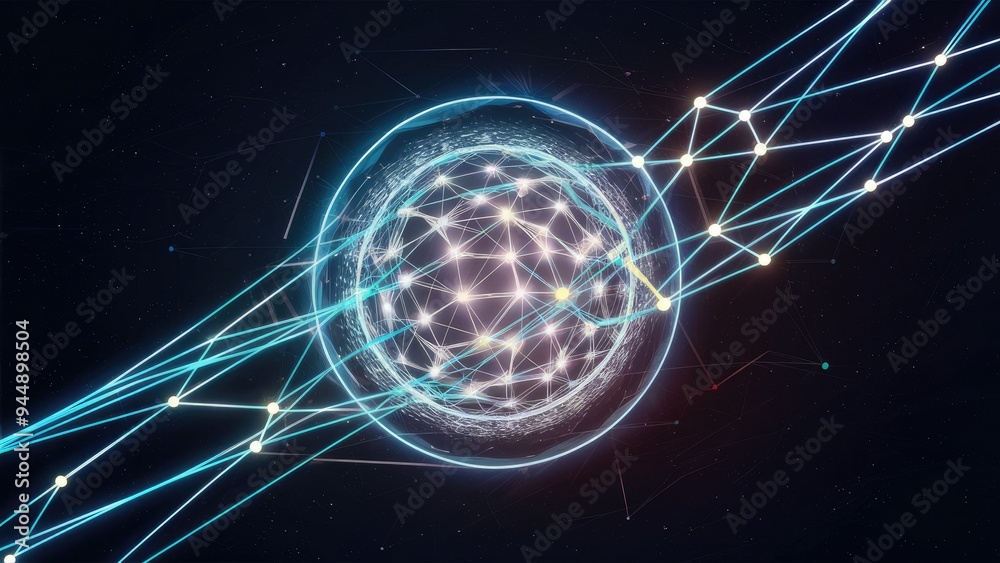 Poster low poly abstract background with connecting dots and lines in dark space - 3d rendering