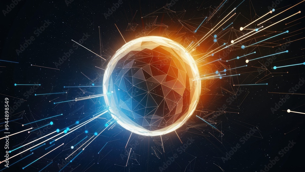 Poster  Low Poly Abstract Background with Connecting Dots and Lines in Dark Space - 3D Rendering