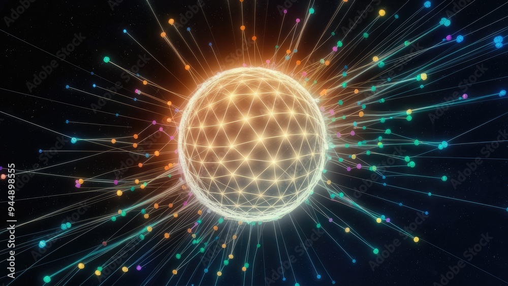 Poster  Low Poly Abstract Background with Connecting Dots and Lines in Dark Space - 3D Rendering