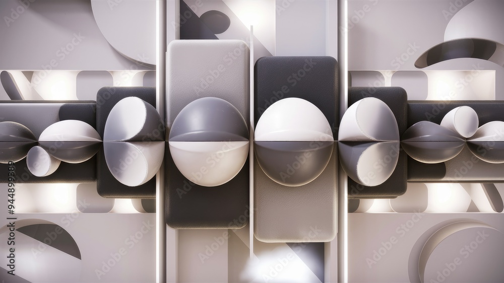 Poster modern abstract background with gray and white tones featuring geometric round shapes in a long bloc
