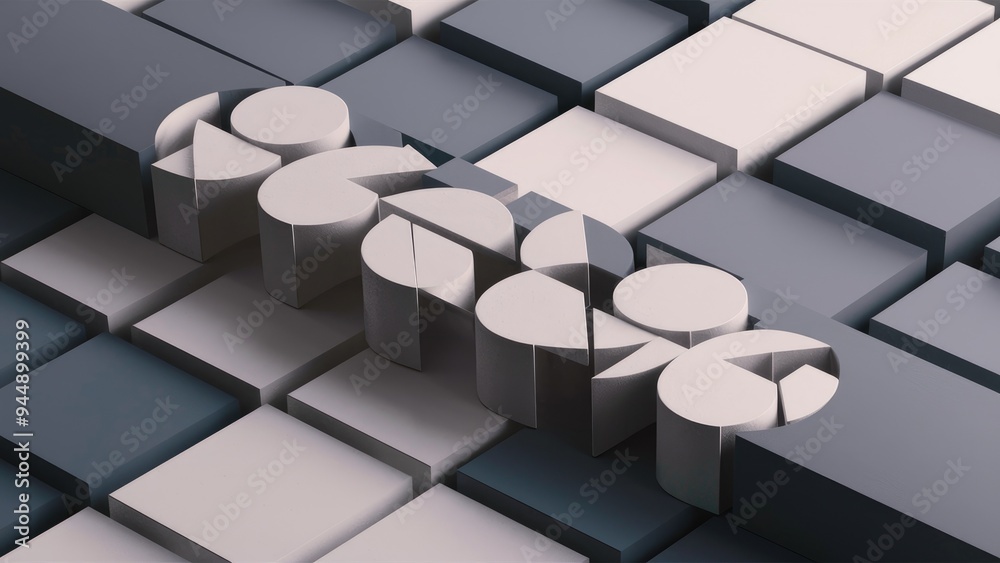 Poster modern abstract background with gray and white tones featuring geometric round shapes in a long bloc