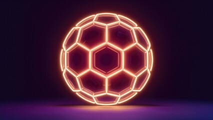 Fototapeta premium Neon Glowing Abstract Hexagonal Sphere - 3D Rendering and Illustration