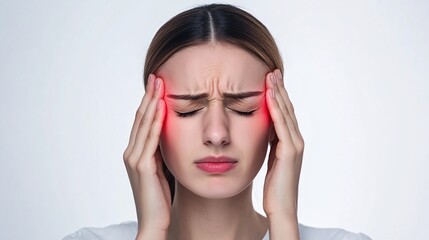 Fototapeta premium 240805 186. A woman having pain at scalp in office. Epicranial aponeurosis tightened due to tension headache and stress longtime. Health and medical concept isolated on white background,png