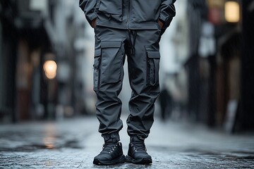 Obraz premium Man in Tactical Jacket with Streetwear Shoes