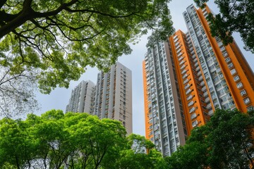 Fototapeta premium high rise apartments and green trees , ai