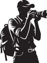Silhouette Vectors Of Different Poses Photographer Wearing Formal Suit With Camera, Lenses, Tripod