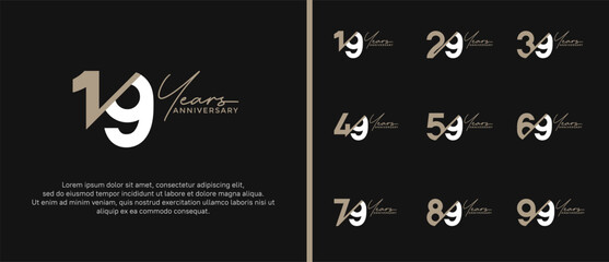 anniversary logo style set with brown and white color can be use for celebration moment