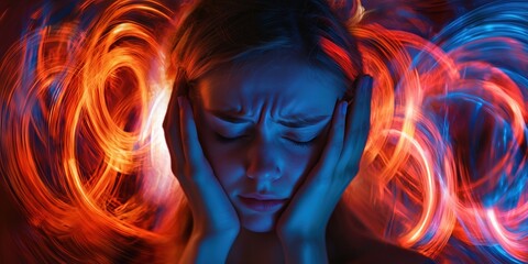 Surreal Psychedelic Vortex of Vibrant Flames and Swirls Depicting Mental Anguish and Emotional