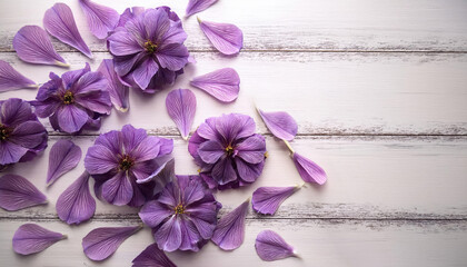 A white background with purple flowers scattered across it