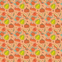 Thanksgiving Pumpkin Pie and Squash Seamless Fall Pattern
