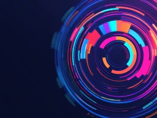 Obraz premium Vibrant abstract circular pattern with colorful neon lights, creating a dynamic and modern visual experience.