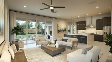 Modern Living Room with White Couches and a View of the Backyard