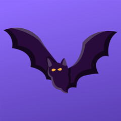 A bat with glowing eyes flies through the air