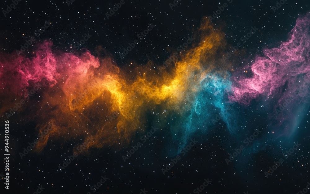 Poster colorful fractal nebula dust on a black background in 3d cartoon rendering