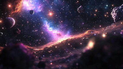 Obraz premium Outer space art featuring an awesome starfield and nebulae in a 3D cartoon rendering