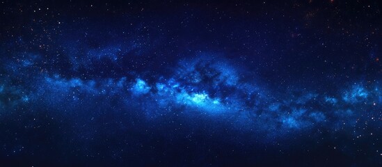 Fototapeta premium Panorama view of a night sky background featuring a 3D cartoon rendering of the Milky Way galaxy filled with stars in the universe