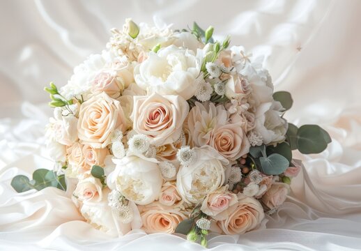 Elegant Bridal Bouquet with White and Peach Roses