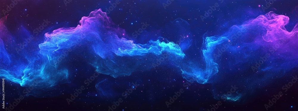 Poster Nature space background with a cosmic texture featuring a 3D cartoon rendering of a star nebula and a dark blue universe creating a serene gradient scene that evokes a deep fantasy atmosphere in t