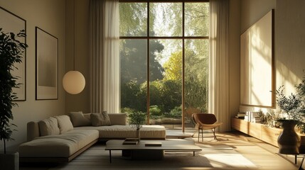 Minimalist Living Room with Natural Light and Greenery