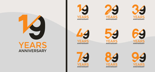 anniversary logo style set with yellow, black color and slash can be use for celebration moment