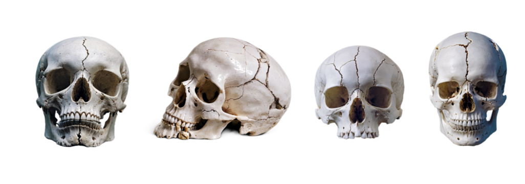 Skull set, transparent background, isolated