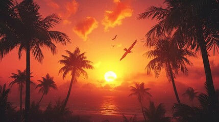 Obraz premium Very beautiful sunset and palm trees