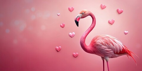 Fototapeta premium Pink flamingo with hearts for Valentine's Day design , flamingo, hearts, pink, love, romantic, Valentine's Day,tropical, bird