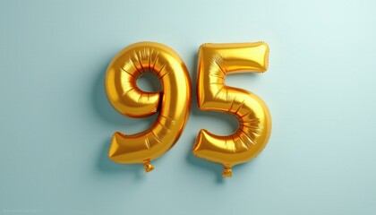 Obraz premium Banner with number 95 golden balloon with copy space. Ninety-fifth birthday celebration on a solid color background.