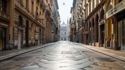 Naklejka premium Empty Street in Milan, Italy