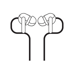 Line art vector earphone illustration, simple design, minimalistic, clean black lines.