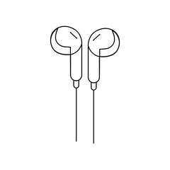 Line art vector earphone illustration, simple design, minimalistic, clean black lines.