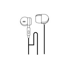 Line art vector earphone illustration, simple design, minimalistic, clean black lines.