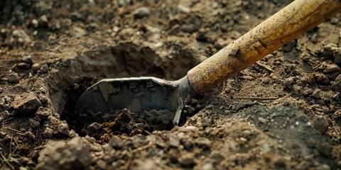 Hand tool primarily utilized for digging holes in the ground.
