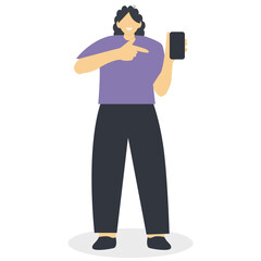 Happy Human Holding Smartphone Character. Vector Illustration