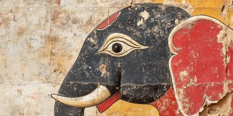 Elegant Madhubani Elephant Artwork: Traditional Indian Folk Art on Textured Background. Vibrant Cultural Design for Scarf Patterns, Children's Book Illustrations, and Ethnic Decor. Creative Animal Mot