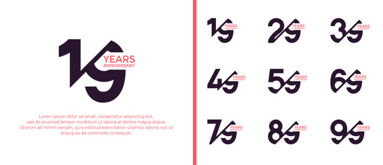 anniversary logo style set, black color with slash can be use for celebration moment