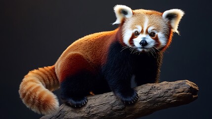 Obraz premium Serene Red Panda Perched on Branch with Tail, Contemplative Wildlife Moment