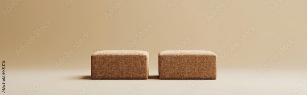 Poster 3D rendering of a minimalistic background featuring two brown fabric boxes