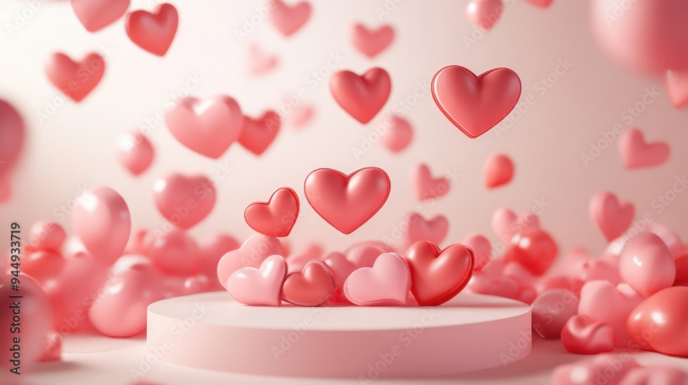 Poster 3d rendering of a podium adorned with heart shapes