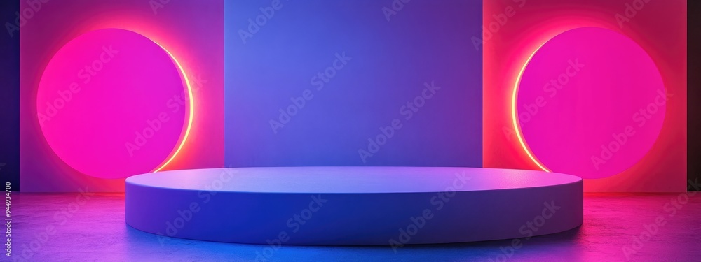 Poster 3d display podium featuring a geometric platform and cylinder stand commercial backdrop with minimal