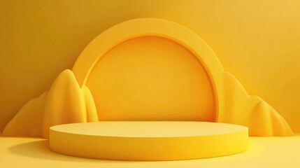 3D podium design for product showcase 3D rendered yellow display stage