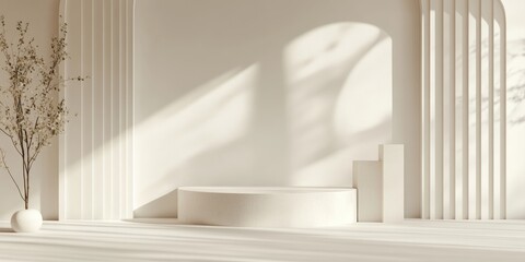 3D rendering of a minimal product display on a neutral background Podium concept scene for showcasing new products promotional sales banners and presentations