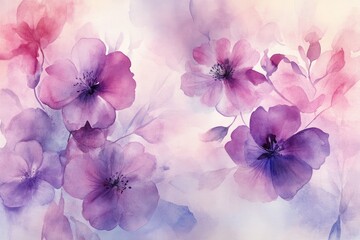 Delicate watercolor floral design featuring soft purple and pink blooms, creating a dreamy and serene atmosphere.