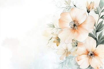 Delicate watercolor illustration of peach flowers and leaves, perfect for nature-themed projects and floral designs.