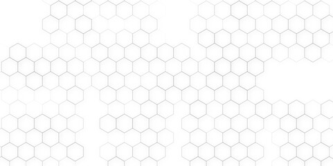 Mosaic background. Simple hexagon grid. Honeycomb wallpaper. Repeated white interlocking polygons tessellation on black background.
