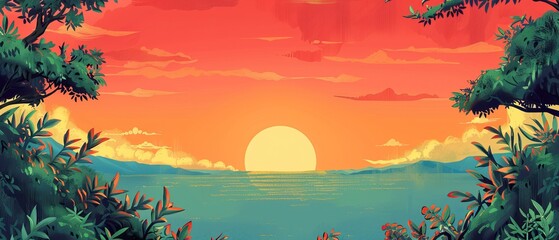 Tropical Sunset Over a Tranquil Ocean