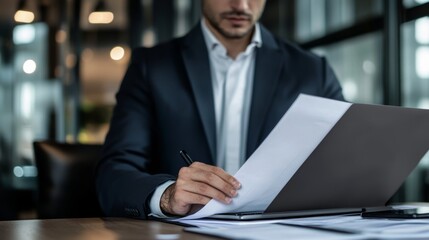 Business concept: man with laptop.